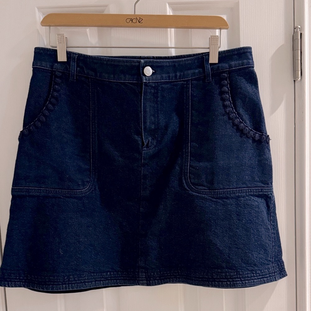 See By Chloe Navy A-Line Denim Skirt w/ Decorative Front Pockets